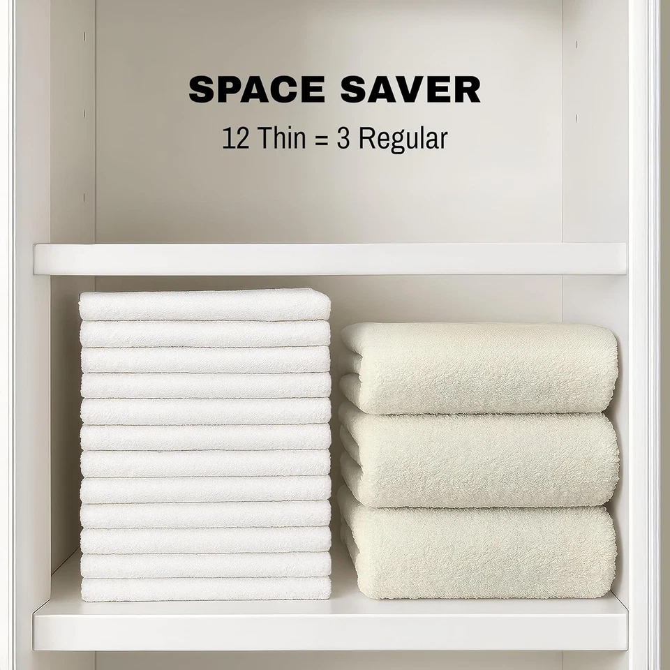 Toallas utilitarias finas 100 % algodón 20x40 blancas-secado rápido, ligeras y económicas  Foto 2 de 4