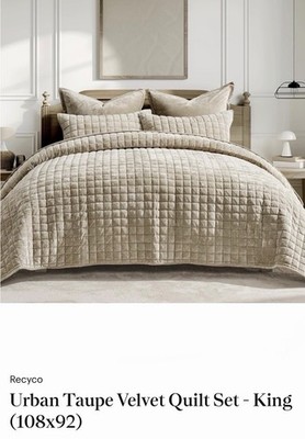 RECYCO Luxury Velvet Quilt Set King Size Bedding Sets, Ultra Soft Velvet Comf...