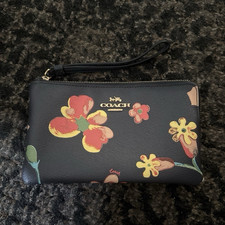 Coach Floral Wristlet Wallet Black Multicolor...