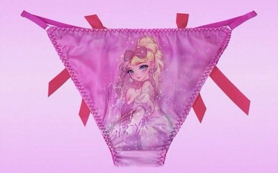 NEW XL Pink Princess Anime Graphic Silky Satin Sweet Bows Girly Bikini Panties