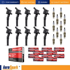 10 Ignition Coil & 10 Motorcraft Spark Plug for Ford E350 E450 F250 F350 F450