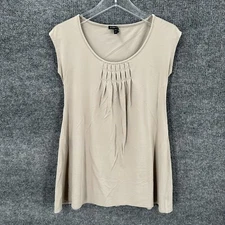 Eileen Fisher Tunic Top Womens XS Beige 100% Silk Beige Cap Sleeve Swing Hem