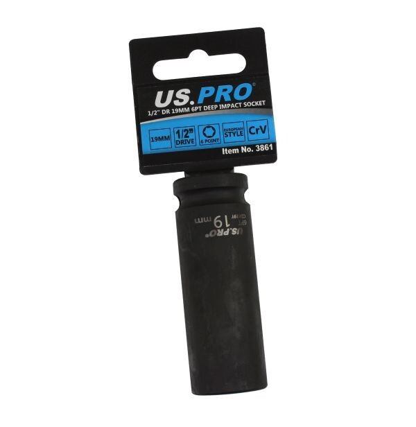 US PRO 1/2"" DR 19MM 6PT DEEP IMPACT SOCKET 78mm Long 3861