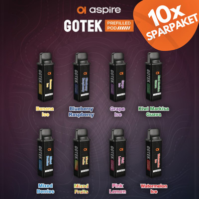 10x2 ASPIRE GoTek Pod E-Zigarette E-Shisha I Liquid Pods 2x 2ml mit 20mg Nikotin