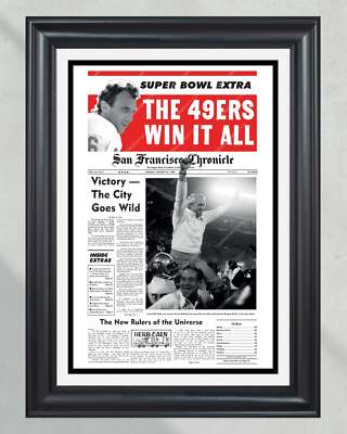 1982 San Francisco 49ers Super Bowl Champions Framed Front Page Newspaper Print