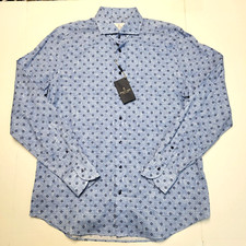 285 New EMANUEL BERG Modern Fit Shirt Men L/XL 17 EU 43 Blue Chambray Floral