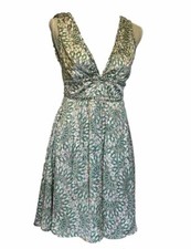 BCBGeneration  Geometric Print Women’s  Dress  Empire Waist  V-neck Teal White 4