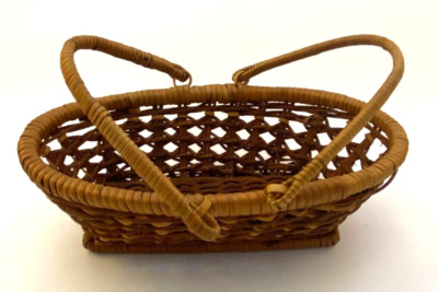 Vintage Wicker Basket Two Handled Woven Brown Rustic Cottage Country 8.5''