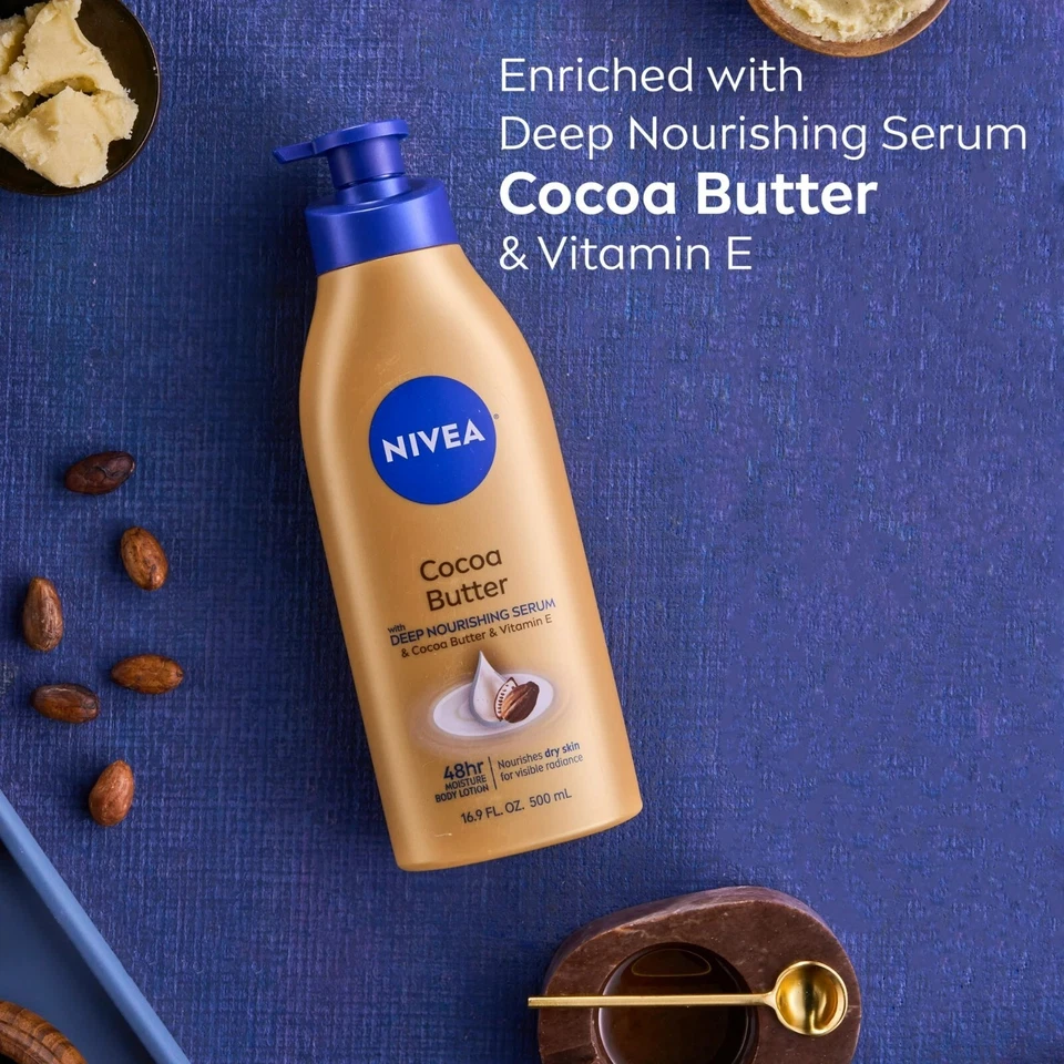 NIVEA Loción Corporal Manteca de Cacao con Suero Nutritivo Profundo, 20 Fl Oz Foto 2 de 4