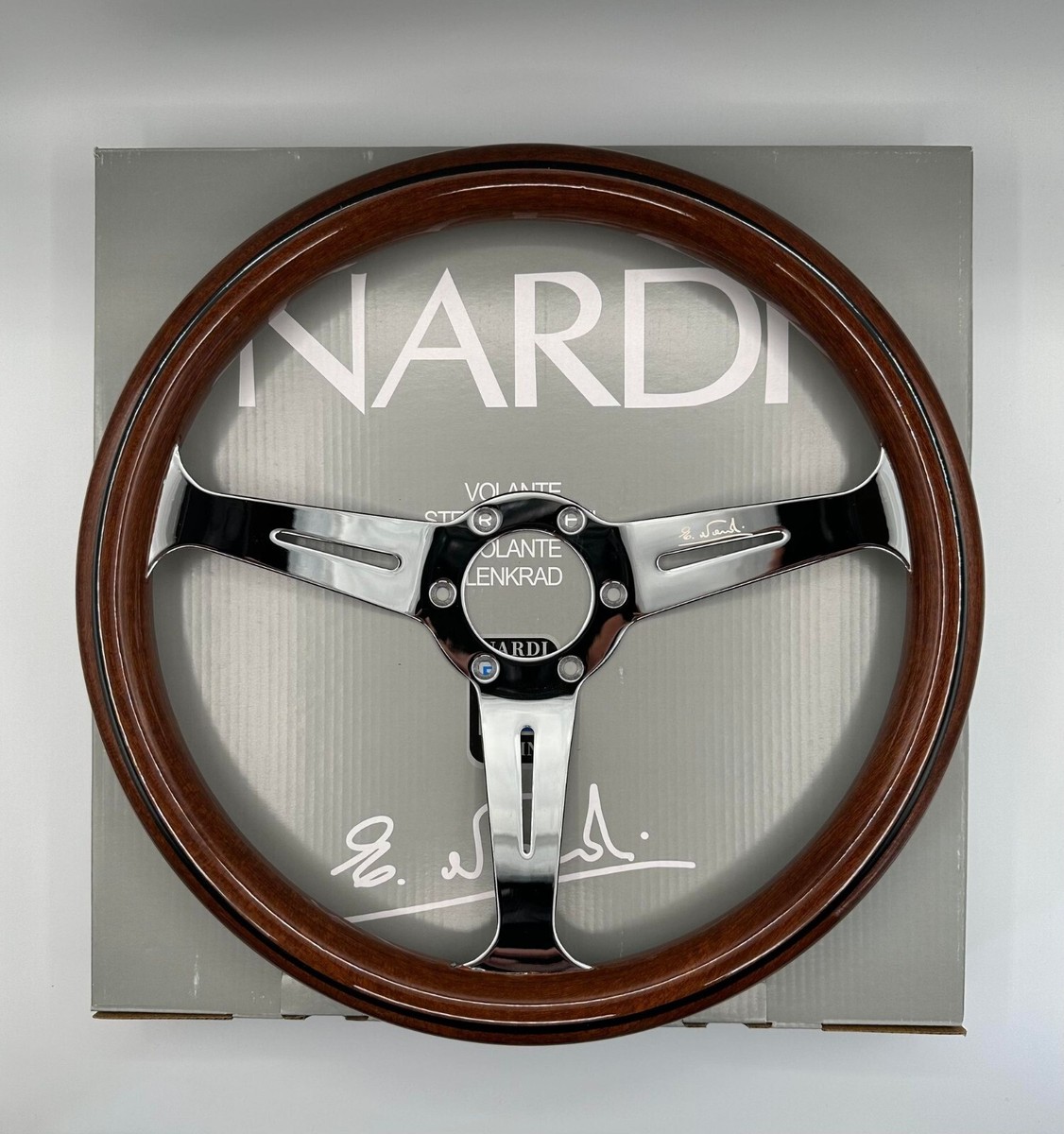 NARDI Classic 360mm Steering Wheel Mahogany Wood with Chrome