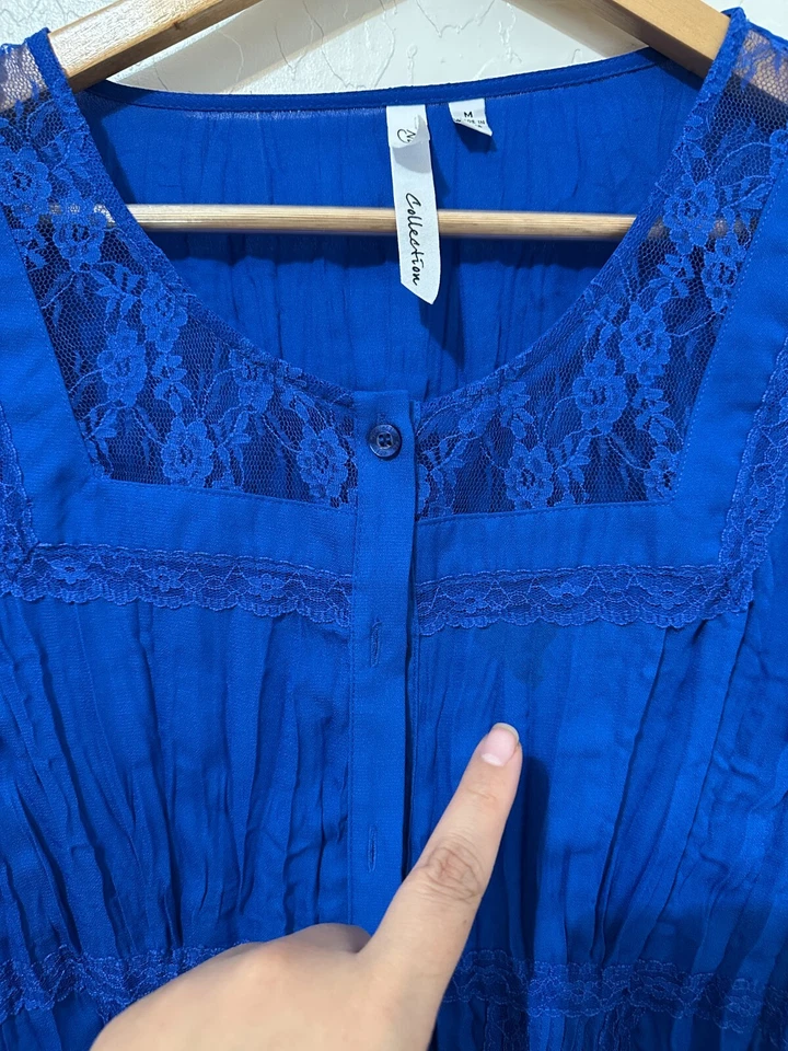 Colección NY Mujer Encaje Abotonado Top Talla M Y2K Coqueta Boho Western Festival Foto 2 de 4