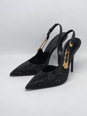 Versace 110MM Embellished Leather Slingback Pumps size 37.5 | eBay