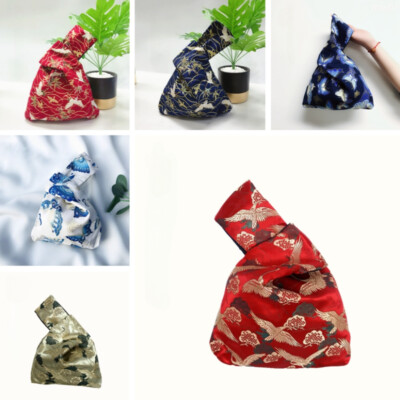 Women Knot Clutch Bag Wrist Pouch Japanese Art Wave Crane Handbags Handmade