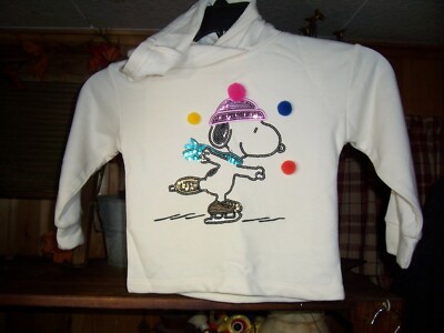 PEANUTS GIRLS SNOOPY HOODED LONG SLEEVE SHIRT WINTER THEME SIZE 4 CREAM COLOR