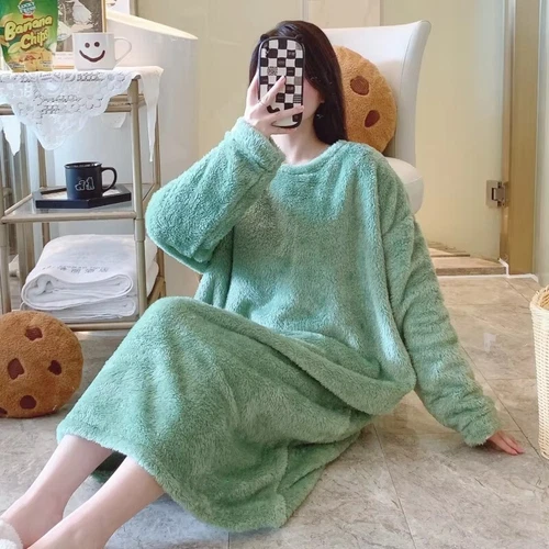 Winter dicke warme Flanell Nachthemden Nachtwäsche Nachtkleid Nachtkleid Nachthemd - Bild 2 von 22