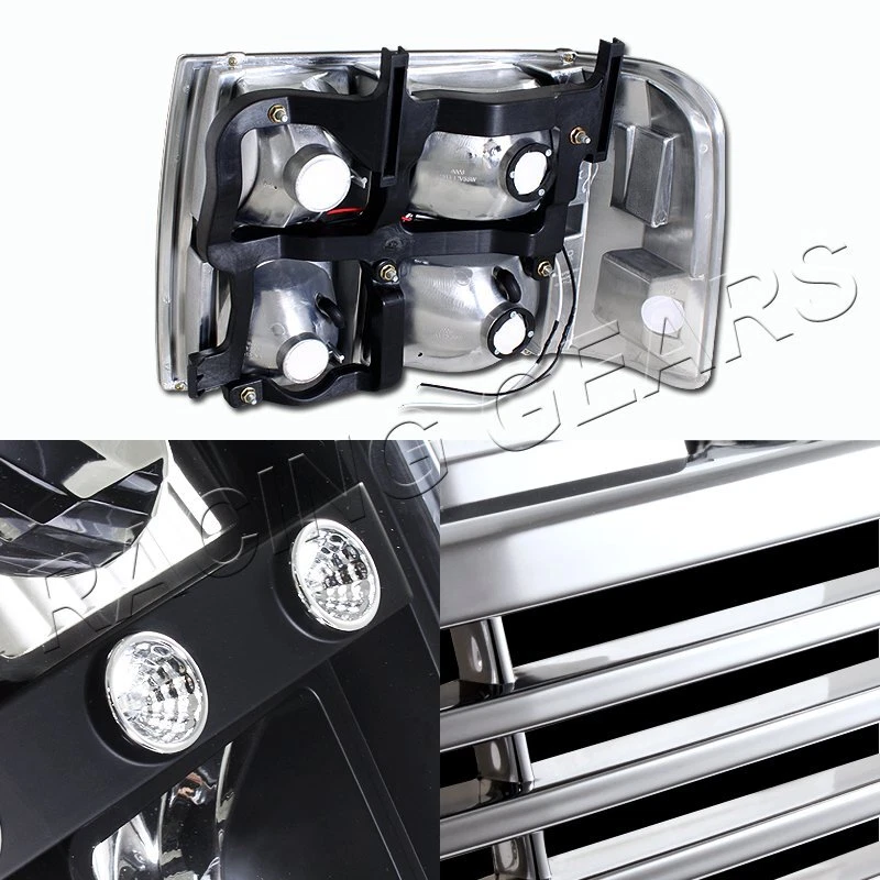 Черный корпус светодиодные фары + хромированная решетка подходят для Chevy Tahoe/Silverado/Suburban - Изображение 2 из 4