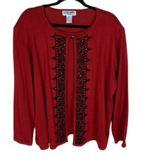 Women's Vntg Alfred Dunner Cranberry Beaded 2 in 1 Cardigan w/ Built in Tank 3X