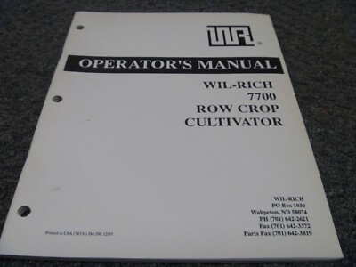 Wil-Rich 7700 Row Crop Cultivator Operators  Manual xz