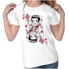 Cute Betty Boop Queen of Hearts Playing Card Womens Top Junior Graphic Tee