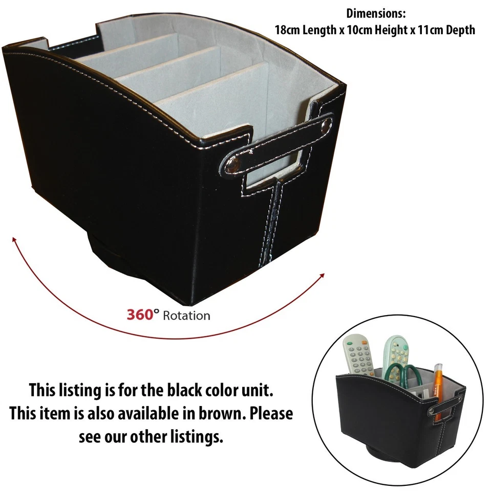 TUSA Revolving Leather TV Remote Control Organizer Home Desk Holder Black #00-220BK