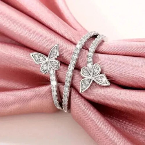 2Ct Round Cut REAL Moissanite Butterfly Shape Women's Ring 14k White Gold Plated - Picture 4 of 6