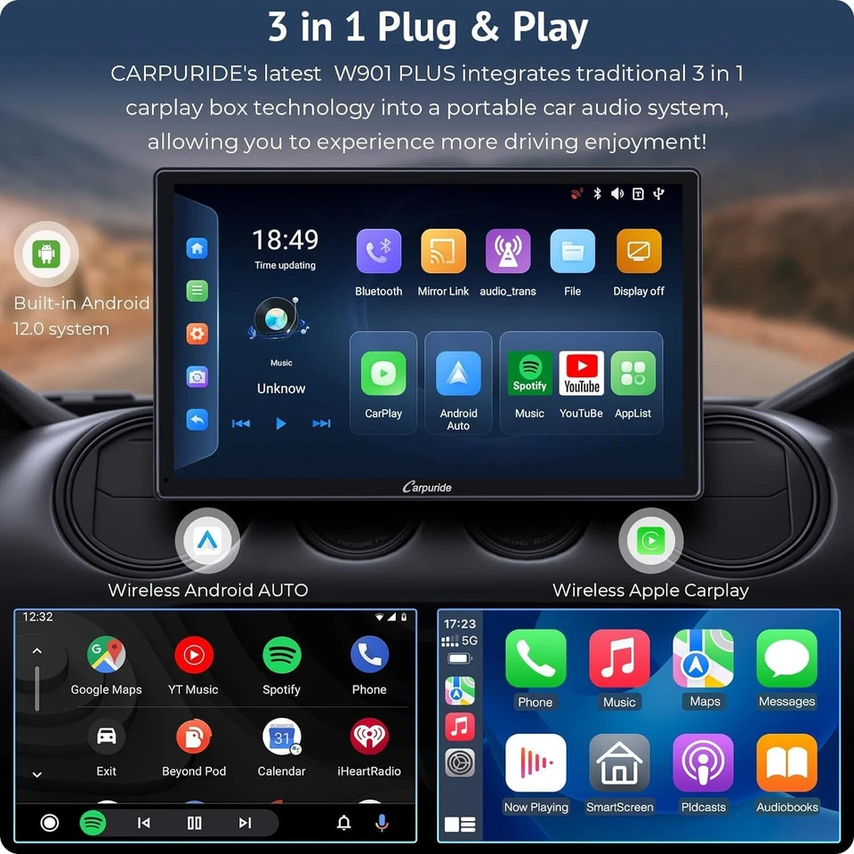 Carpuride W901Plus Car Radio Apple Carplay GPS Android Auto Car Stereo Android12 - Imagen 4 de 4