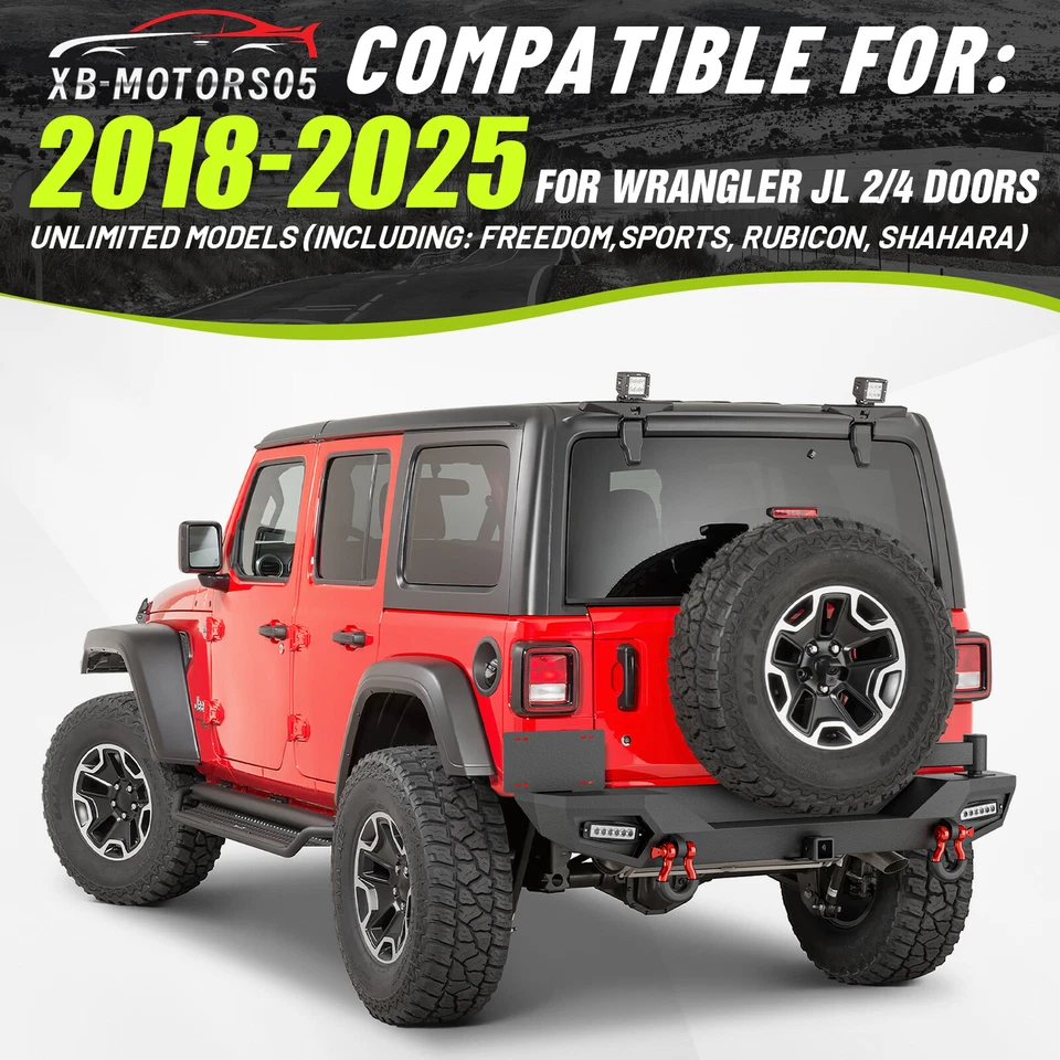 With Spare Tire Carrier For 2018-2025 Jeep Wrangler JL JLU Unlimited Rear Bumper - Image 2 of 4