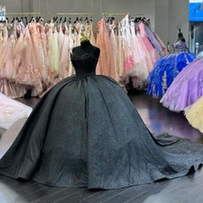 Black Quinceanera Dress Glitter Off Shoulder Sweet 16 Birthday Prom Ball Gowns