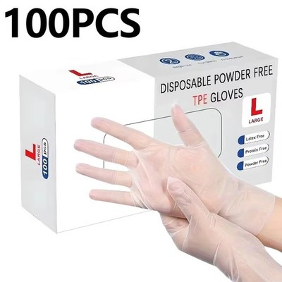 Disposable TPE Gloves 100PCS Waterproof Kitchen Bathroom Restaurant Travel Use