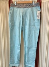 Butter-Soft Stretch Women's 4-Pocket Knit Waistband Scrub Pants NWT Blue Size LT
