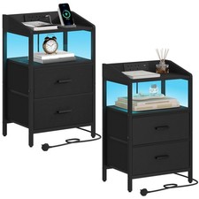 Hzuaneri Bedside Tables Set of 2 with LED Lights and Charging Station Bedside