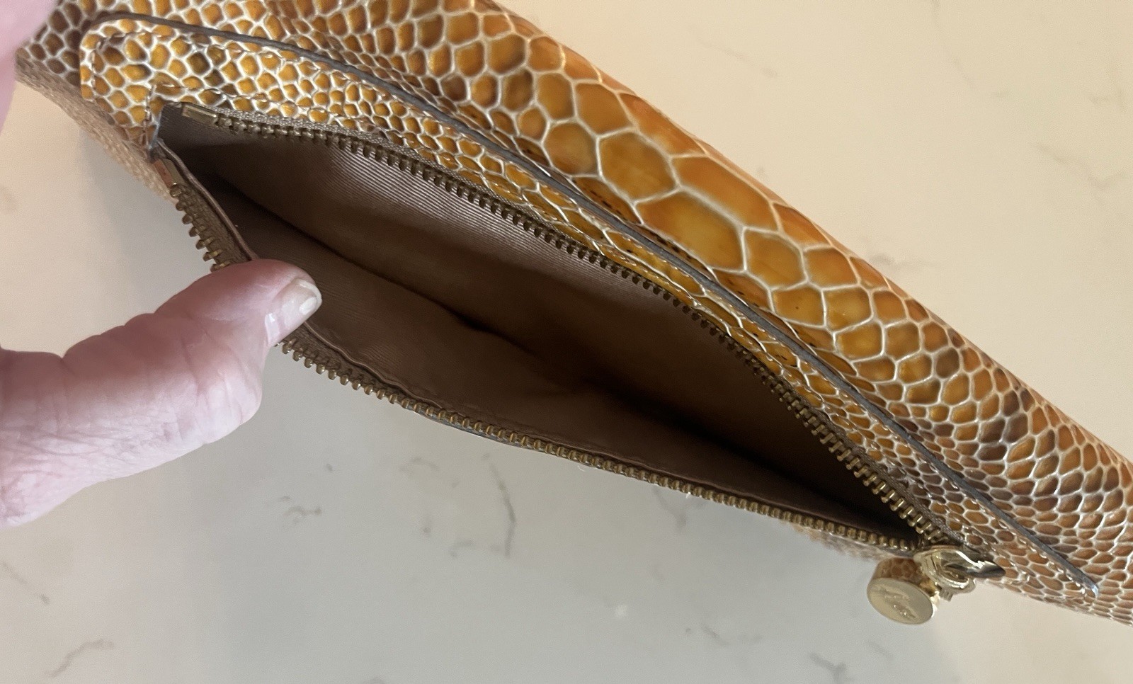 ABAS Python Snakeskin Embossed Champagne Leather … - image 3