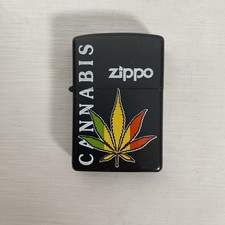New Cannabis Zippo Lighter Wind proof Black Matte Opened AC339ZP5
