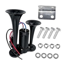 12V 130DB Dual Trumpet Air Horn Kit with Compressor, Loud Dual Tube Black