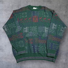Vintage 90's Funky Geometric Multicolor XL Knit Sweater Wool Blend Italy Made