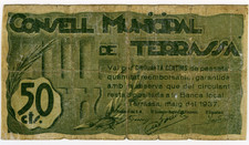 ☆ SPAIN CIVIL WAR 1937 • TERRASSA 50cts MUNICIPAL ☆ GUERRA CIVIL ESPAÑOLA ☆C5748