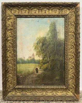 Huile sur panneau (XIXe) Paysage dans l'esprit de l'école de Barbizon FRANCE - Photo 1/4