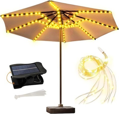 Warm White Solar Umbrella Lights 8 Strands 112 LED 8 Modes Waterproof