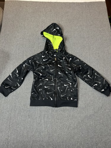 Youth 24M Nike Dri-FIT Full Zip Hoodie Black Swoosh Neon Green