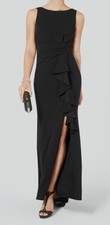 Betsy  Adam Women's Black Sleeveless Ruffle-Detail Gown Dress Sz 14