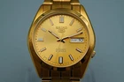 *NEAR MINT* Vintage SEIKO 5 7S26-03B0 Automatic Gold Dial Round 35mm Mens Watch