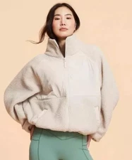 Blogilates Women's Campfire Fleece Full Zip Jacket - Light Taupe L Large NWT