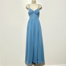 Azazie Womens Zeya Dress Maxi Gown Size 6 Blue Gala Glam Event Occasion Evening