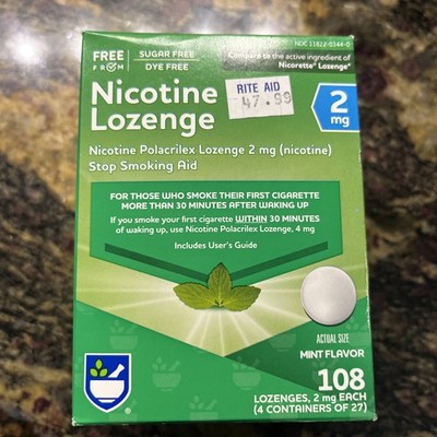 NIB Rite Aid Stop Smoking Aid Lozenges 2mg Mint Flavor 108 Ct Exp 11/2026
