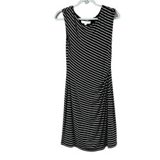 Ann Taylor Loft Dress Womens Size S Black White Striped Ruched Knit Stretch