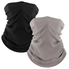  2 Pack Winter Neck Gaiter, Fleece Warmer Scarf Cold Weather Black+heather Grey