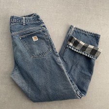 Carhartt WF128 Flannel Lined Mens 34x32 (32x30) Straight Fit Blue Denim USA Made