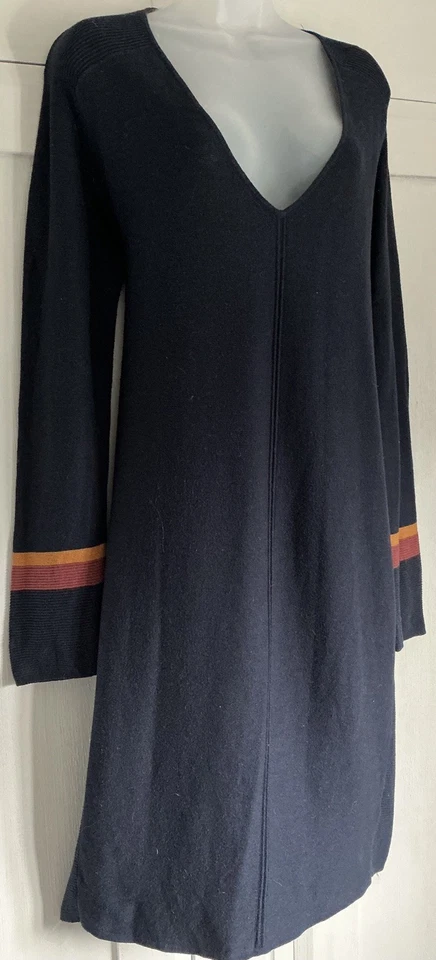 Nicole Farhi Navy/Orange Knitted Long Sleeve V-Neck Midi Length Dress Size XL 16 - Image 2 of 4