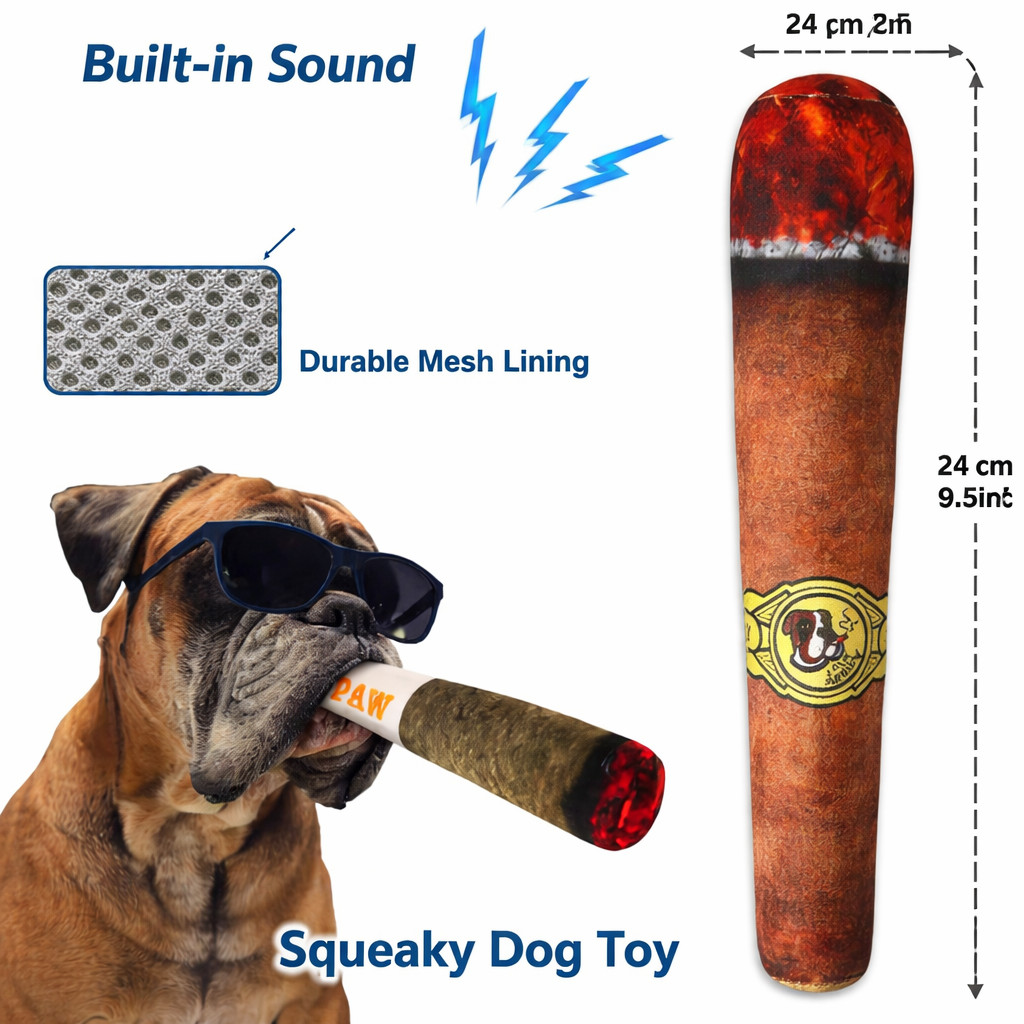 Squeaky Dog Chew Toy Cigar Style Durable Plush Toy for Small & Medium Dogs
