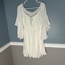 Fashion Nova White Boho Bell Sleeve Ruffle Mini Dress Large cottagecore fairy